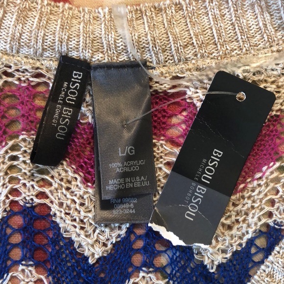 BISOU-BISOU Size Large OpenKnit Oversized Chevron V-Neck MISSONI Vibe $89 NEW - Picture 7 of 13